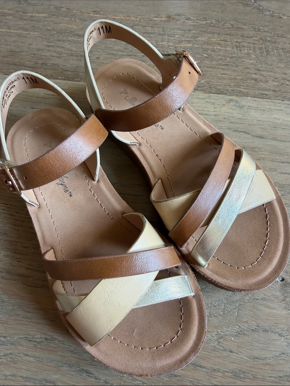 Kids Tan & Cream Strappy Sandals 11C